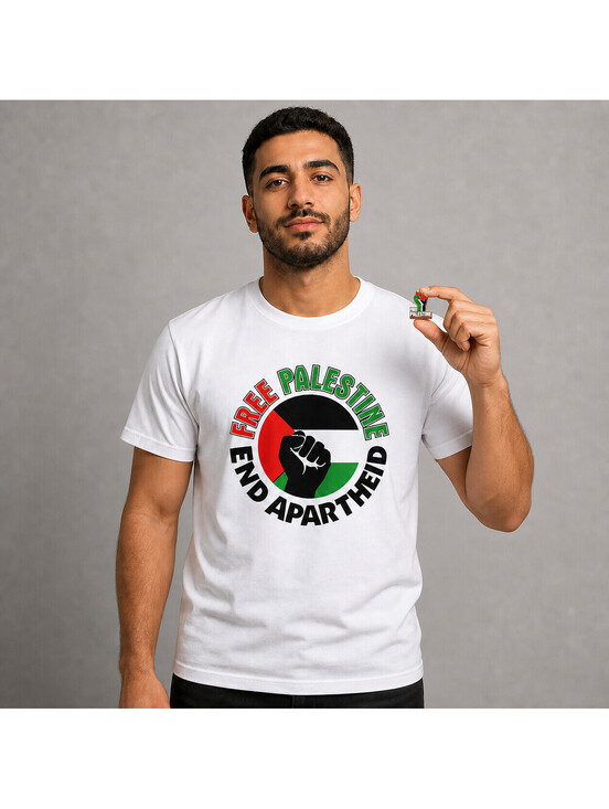 Other - Free Palestine End Apartheid Graphic T-Shirt + Enamel Pin Unisex S M L